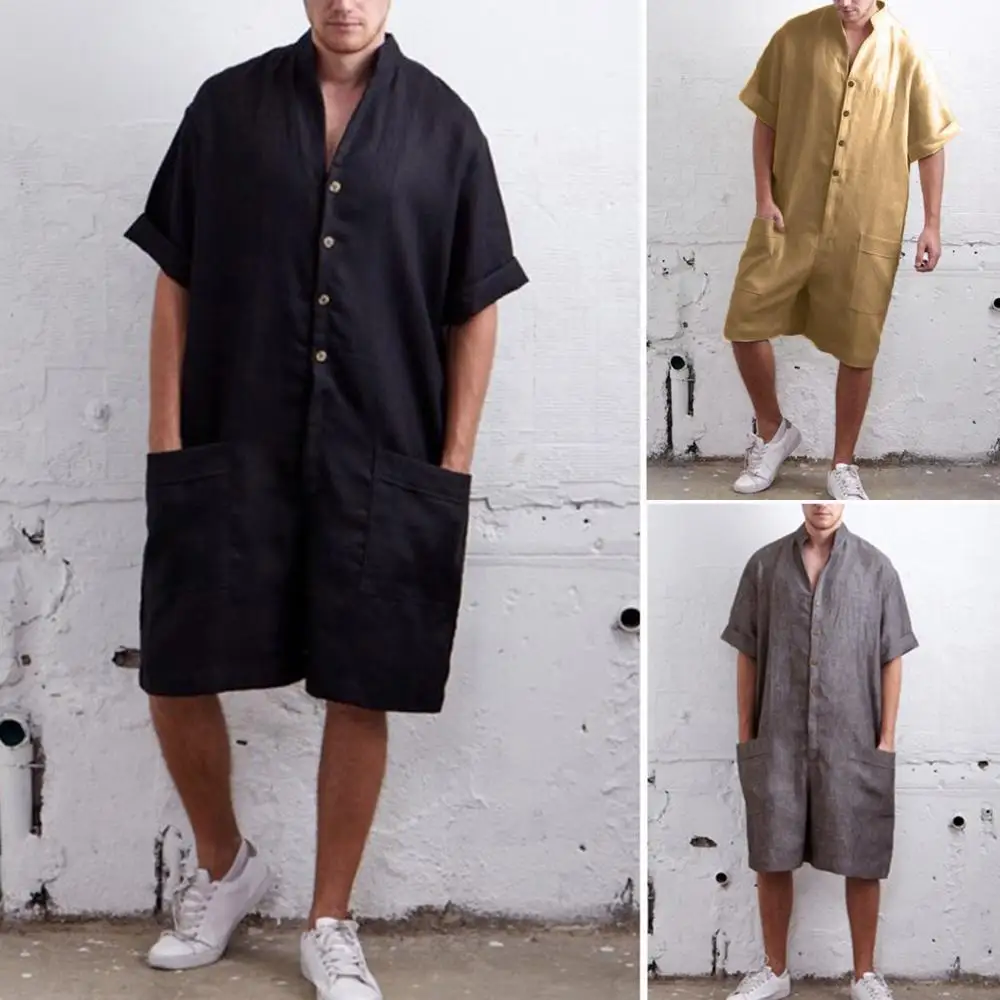 

Fashion Mens Jumpsuits 2019 Loose Fit Short Sleeve Summer Jumpsuits Romper Shirts Cargo Pants