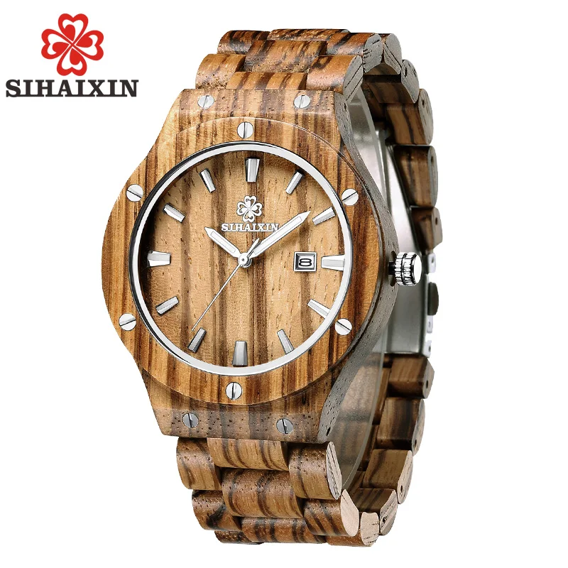 

SIHAIXIN Mens Wood Watches Top Brand Luxury Reloj Hombre Wooden Watches In Quartz Men's Gift OEM Drop Shipping Clock Male 2019