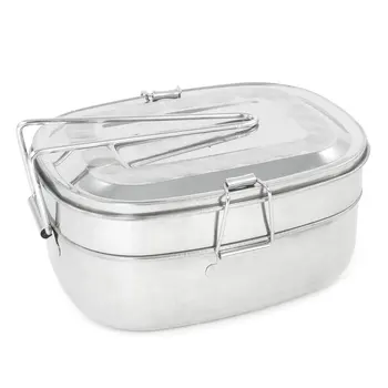 

2X Detachable Handle 2 Layers Stainless Steel Lunch Box 2.9" Height