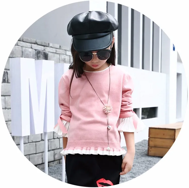 knitting little teenage girls clothes suits autumn 2016 children clothing set for girl pink blue knit sweater tops long sleeve black skirts clothes set 2016 6 7 8 9 10 11 12 13 14 15 16 years old big girl 2 pcs clothing sets (3)