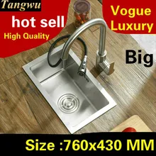 Домашняя Роскошная кухонная ручная раковина одинарная мойка для мытья овощей прочная 304 нержавеющая сталь большая Горячая 76x43 см