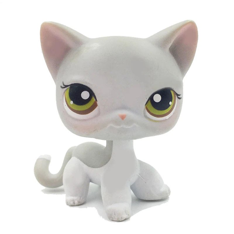 

real original pet shop lps toys standing #138 old rare short hair cat grey white kitten with green brown eyes