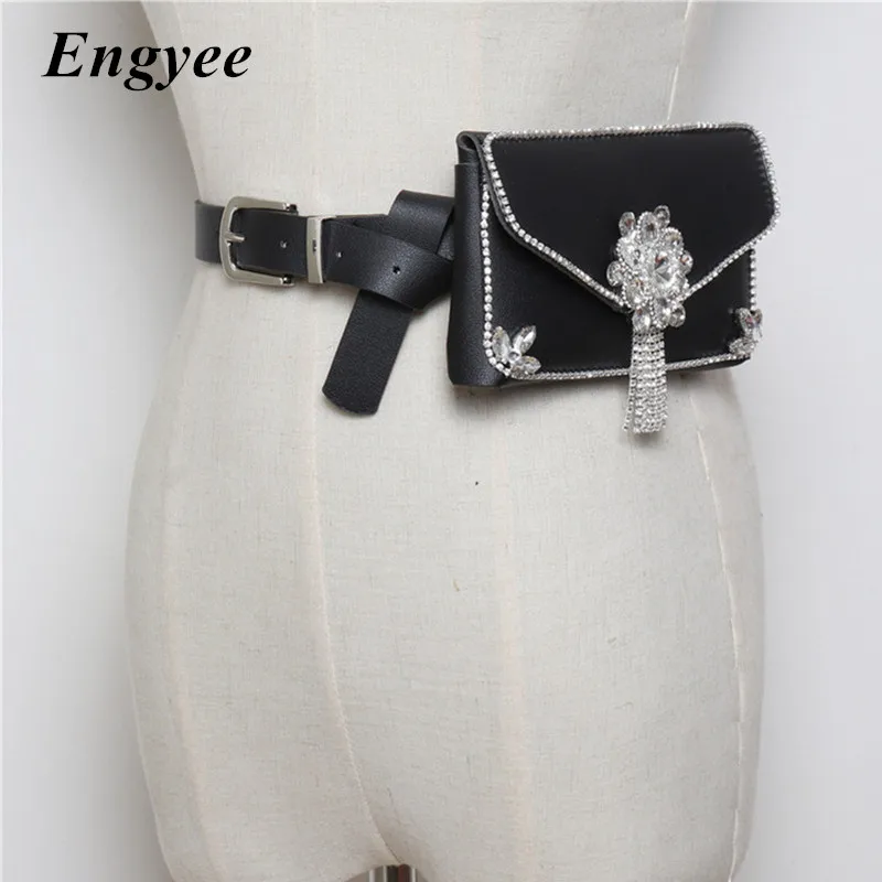 Engyee Luxury Brand Women Waist Bag Belts Removable Black Purse Bag