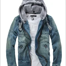 YUFAN Boys Blue Hoodie Jacket Denim Jean Jacket with Grey Hood