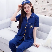 3 предмета, топы+ брюки+ маска для глаз, летние женские пижамы размера плюс M-XXXL, женские пижамы с коротким рукавом, 5 цветов, женские пижамы