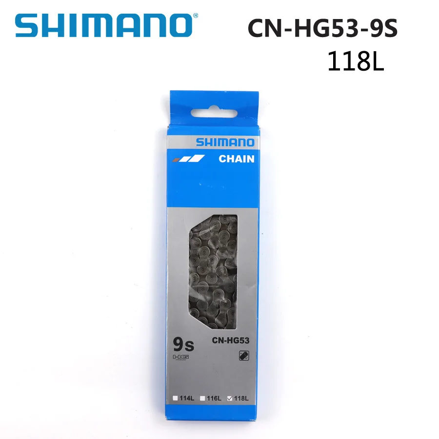 

Shimano CN HG53 9 Speed Chain 118L Link MTB & Road Bicycle Part Shimano Original Box Bicycle Parts