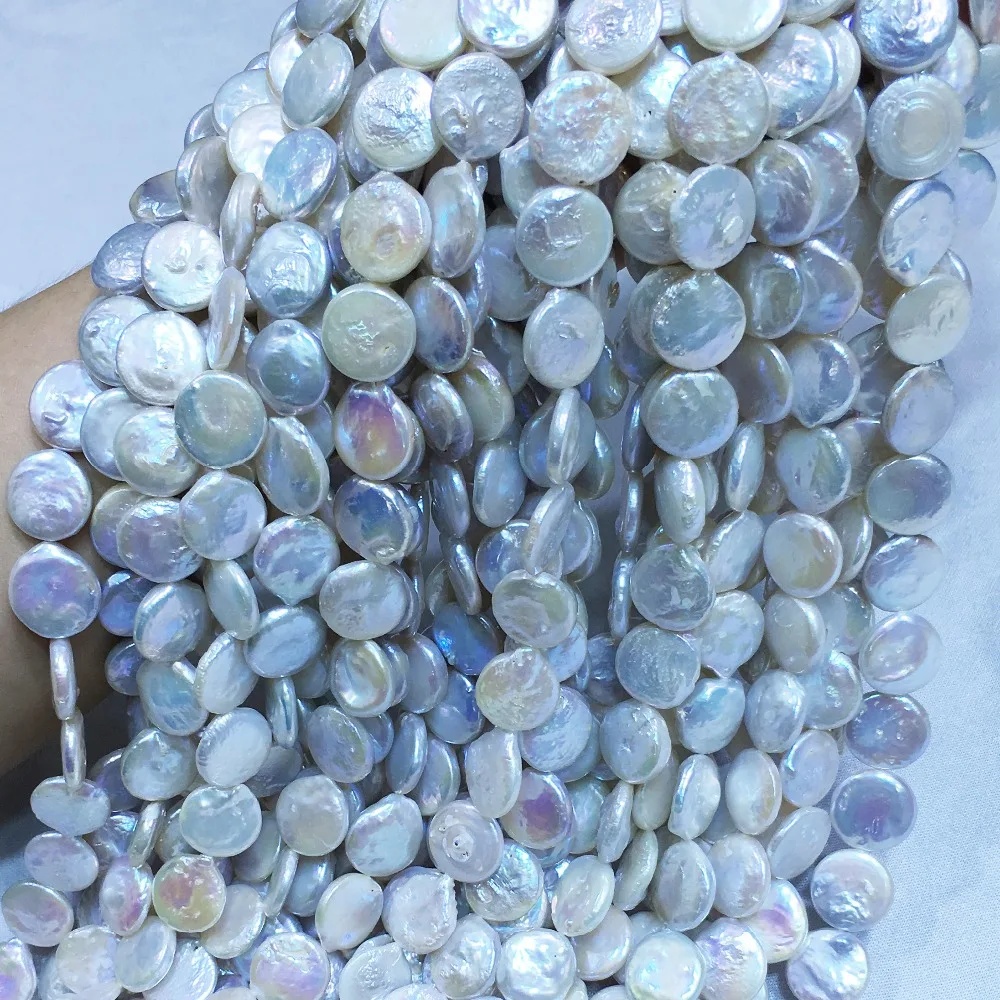 Natural freshwater pearl high quality 36 cm perforated loose beads DIY ladies necklace bracelet production 12-13mm button beads