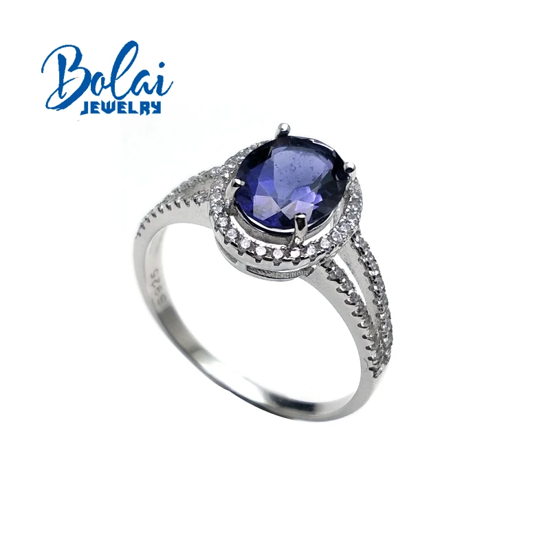 

Bolaijewelry,Natural Iolite oval 7*9 mm Gemstone Simple Ring 925 sterling silver fine jewelry for women daily wear & party gift