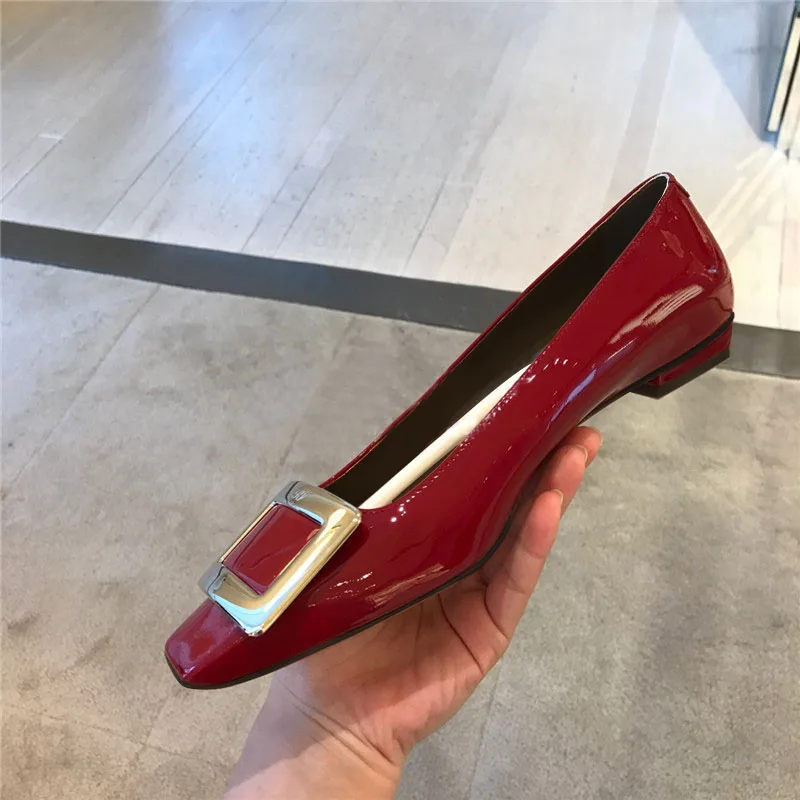 Kmeioo Classic Career Office Shoes Woman Square Toe Low Heels Women Fashion Loafers Slip-On Suqare Heels Woman Red Black Shoes