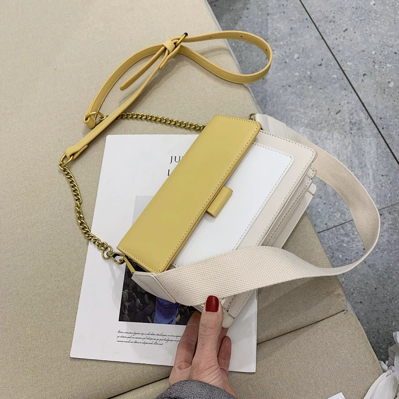 Элегантная женская сумка на застежке, маленькая квадратная сумка, модная качественная дизайнерская женская сумка из искусственной кожи, Повседневная сумка через плечо - Цвет: YELLOW