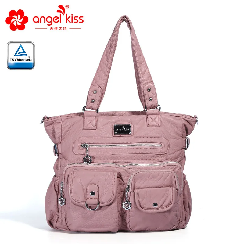 Angelkiss, брендовые сумочки с эффектом потертости, женские сумки через плечо, вместительные сумки, сумки для женщин, высокое качество, сумки-мессенджеры, женские кожаные сумки - Цвет: Pink