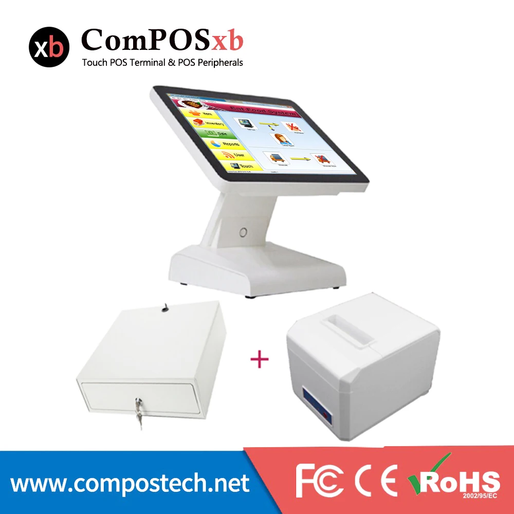 

15 inch TFT LED Pos With Pos Cash Register Set,80mm Thermal Printer Cash Drawer All In One Pos Terminal Restaurant Pos Machine