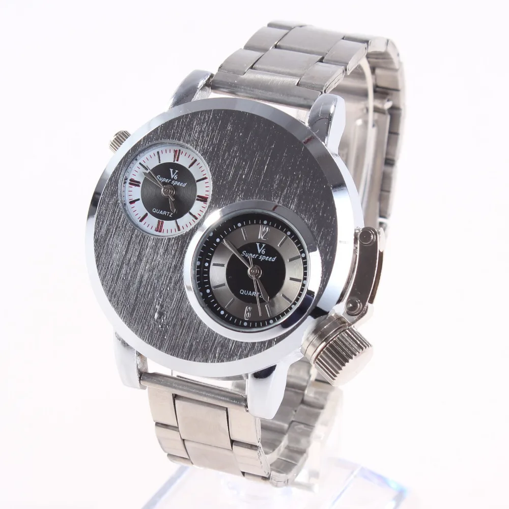 

New Style Watches Men Luxury Brand V6 Top Quality Stainless Steel Quartz Watch Fashion Clock Men double movement TME1415
