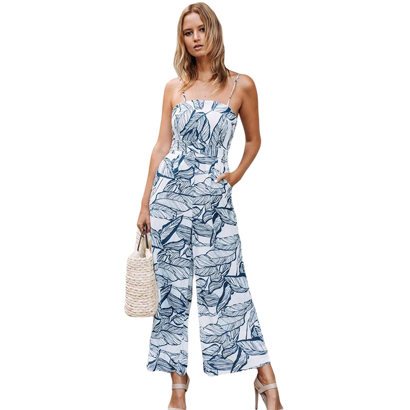 Navy-Leaf-Vein-Print-White-Wide-Leg-Jumpsuit-LC64384-5-26931