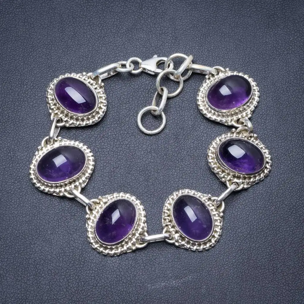 

Natural Amethyst Handmade Unique 925 Sterling Silver Bracelet 7-8" Y2808