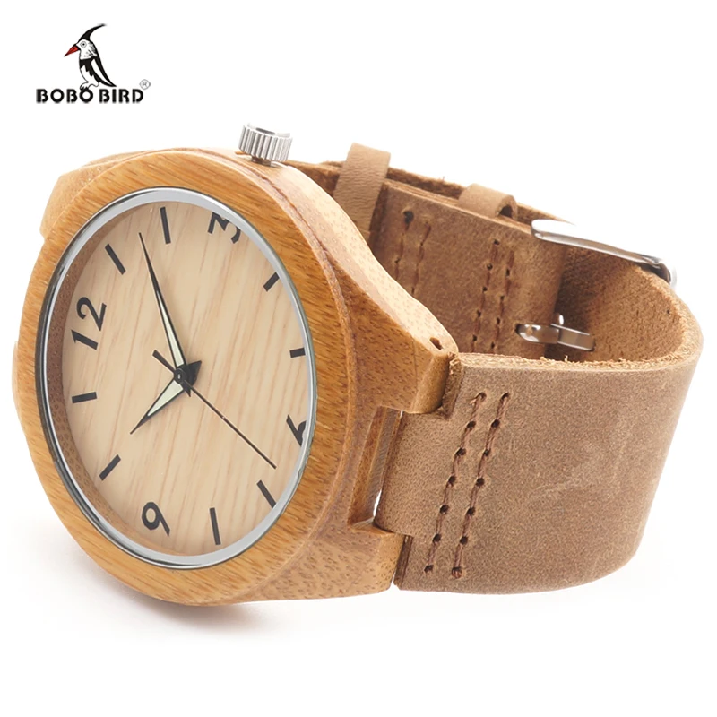 BOBO BIRD 2017 Mens Watches Brand Luxury Quartz Wooden Wristwatch Leather Strap Male Bamboo Watch relogio masculino