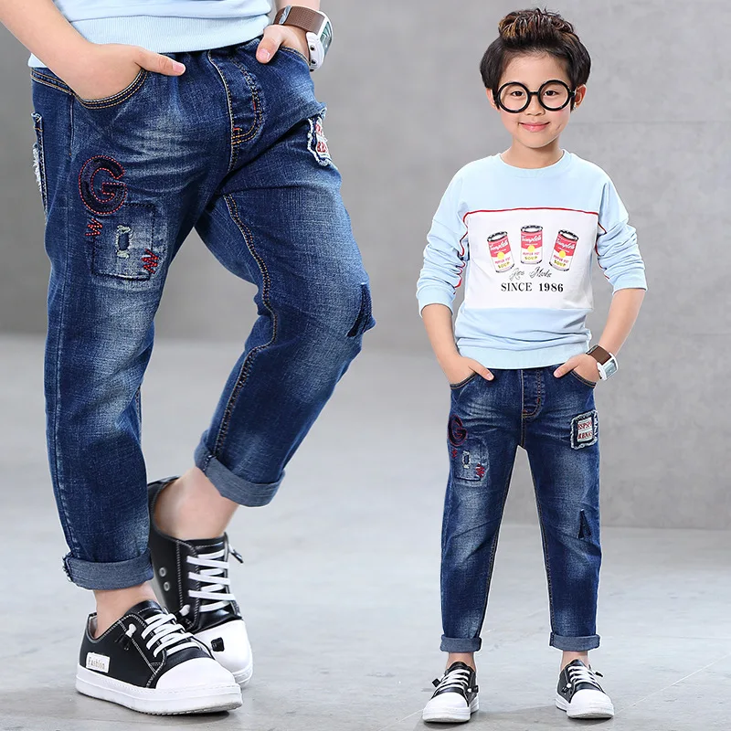 rep Embroidery Pattern Boys Denim Pants Blue Jeans School Boy Trousers ...