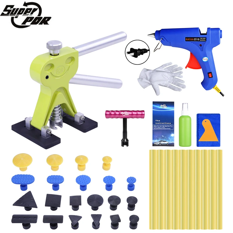 

Super PDR Dent Pullers Suction Cups Glue Tabs Paintless Dent Removal Tools Kit US Plug Hot Glue Gun For Hot Adhesive Glue Sticks