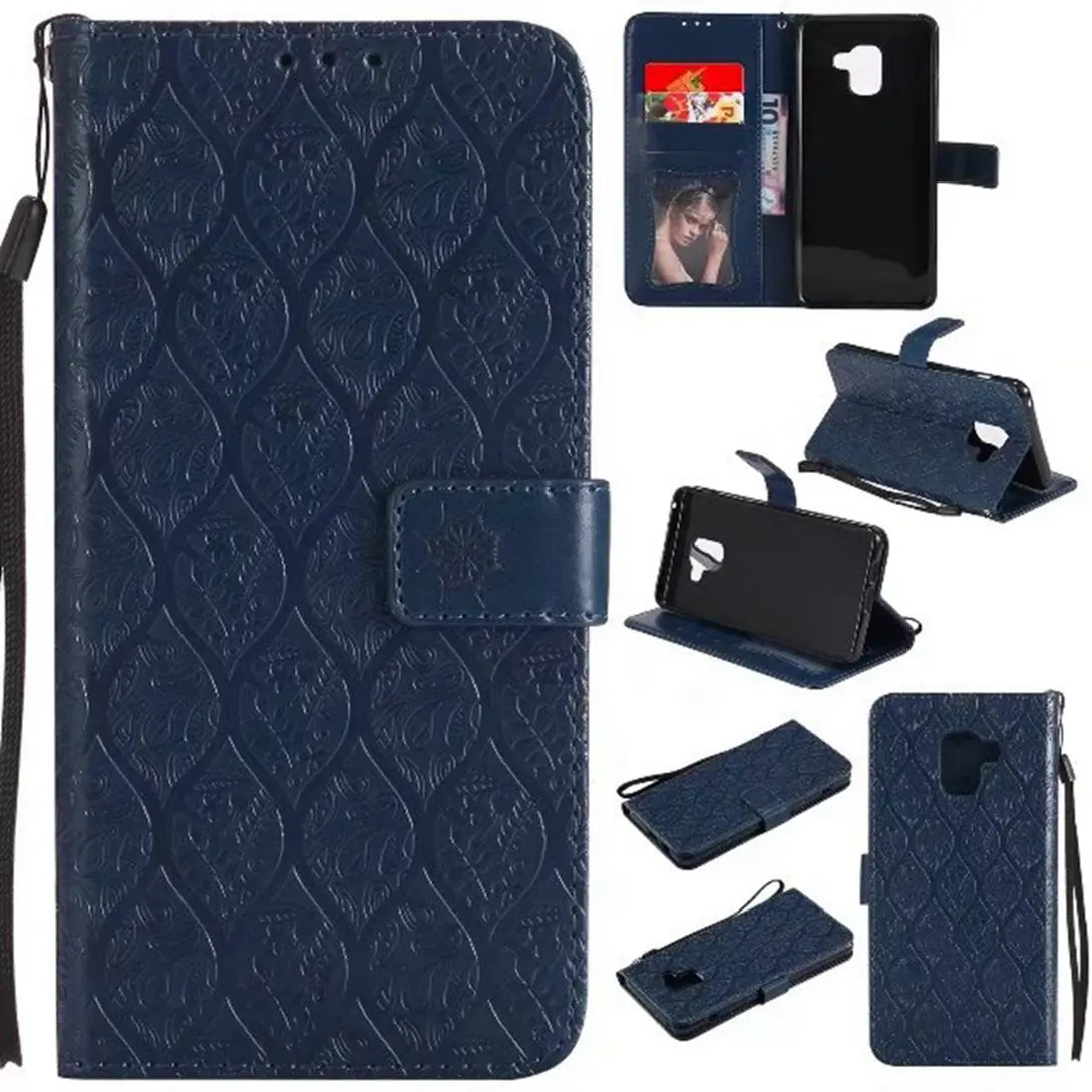 

MuTouNiao Dark Blue Rattan Leather Flip Case Cover For Samsung Galaxy A3 A5 A6 A8 2016 2017 2018 A810 Xcover 4 G390F