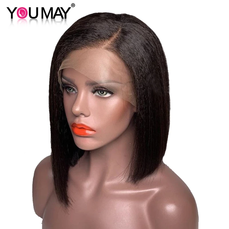  150% Yaki Straight Short Bob Wigs For Women 13x4 Brazilian Yaki Lace Front Human Hair Wigs Bob Pre 