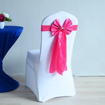 

Fuchsia colour chair sash long tail wedding butterfly bow tie lycra band stretch bow tie ribbon for weddings wholesale
