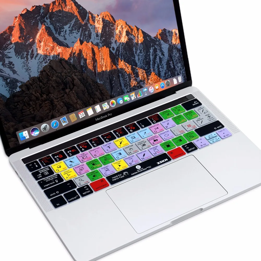 XSKN for Adobe AI Shortcut Illustrator Keyboard Skin Cover for Touch ID Macbook 13 15 A1706 A1707(2016+), Touch Bar Sticker Gift