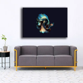 

Canvas Pictures Prints Home Decor 1 Piece Siamese Fighting Fish Painting Colorful Goldfish Poster Abstract Living Room Wall Art