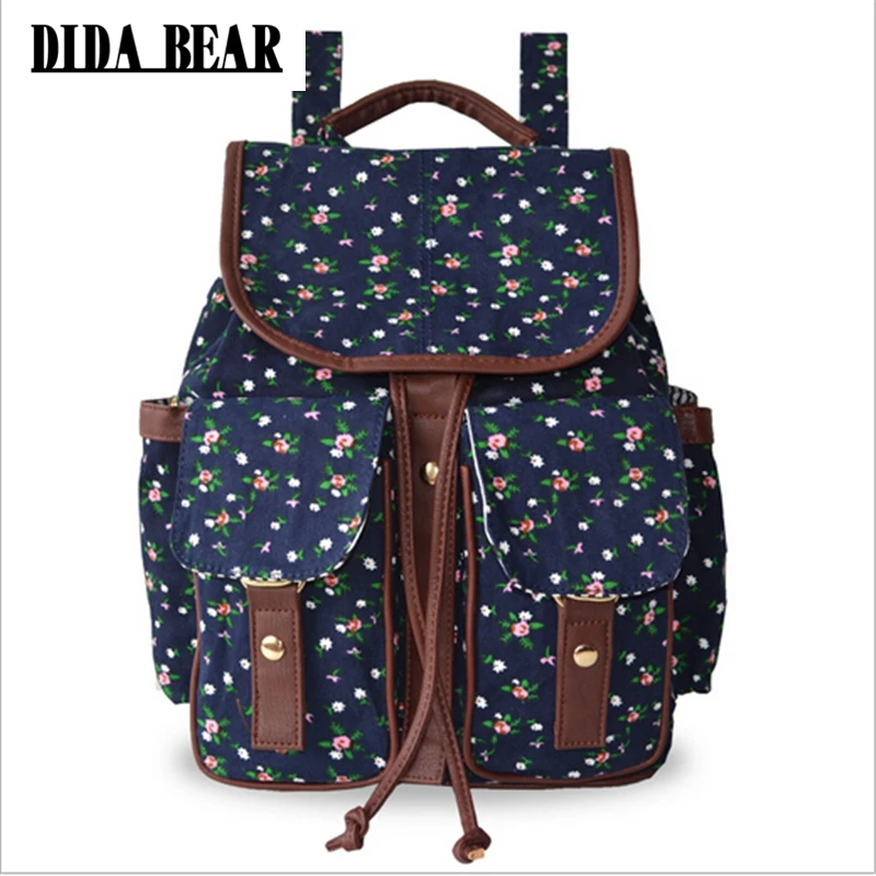 DIDA oso nuevo de lona de las mujeres mochilas para impresión Floral Bolsas Mochila femenina bolso de escuela de la gran bolsa de viaje Femme saco un dos DIDA oso nuevo de lona de las mujeres mochilas para impresión Floral Bolsas Mochila femenina bolso de escuela de la gran bolsa de viaje Femme saco un dos