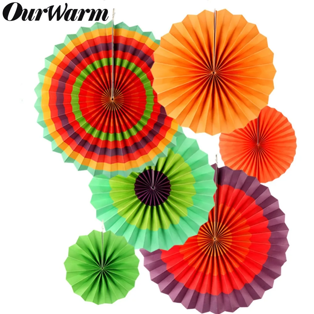 OurWarm 6 шт. красочные бумажные вентиляторы Pinwheels Мексиканская фиеста Висячие бумажные цветы для детского душа Свадьба День Рождения Вечеринка украшения