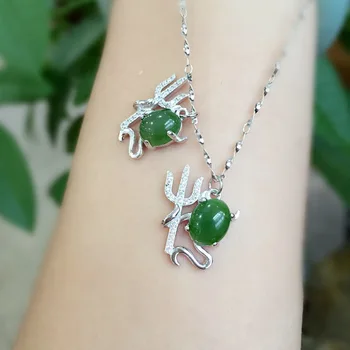 

KJJEAXCMY boutique jewelry,Small devil female pendant came to the natural Xinjiang Hetian jasper pendant 925 silver mosaic