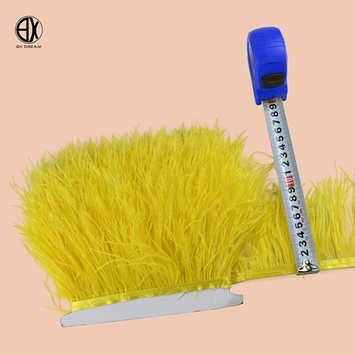 1 метр Высококачественная лента с отделкой из страусиных перьев 8-10 см в ширину DIY юбка рукоделие перья для рукоделия - Цвет: Цвет: желтый