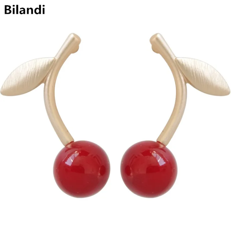 

Simple vintage alloy leaf cherry pearl stud earrings for woman jewelry