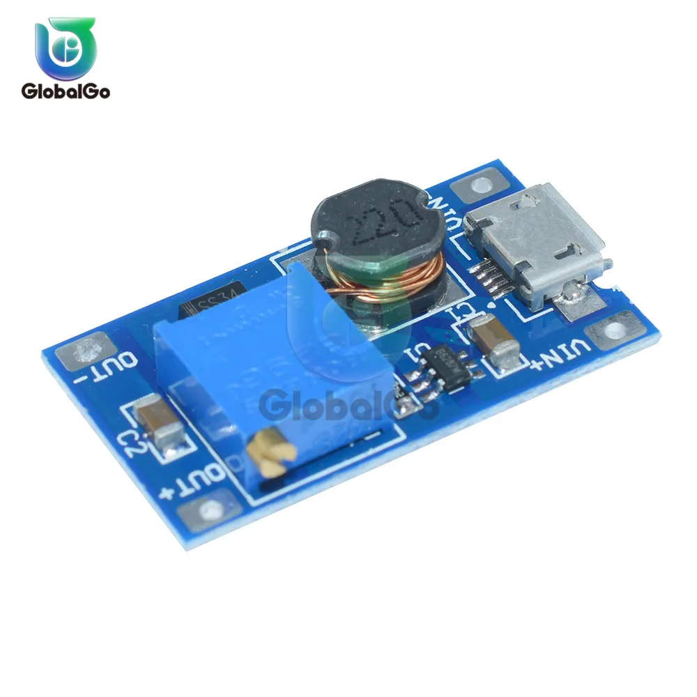 

MT3608 DC-DC Step Up Converter Booster Micro USB Power Supply Module Boost Step-up Board MAX Output 28V 2A for Arduino