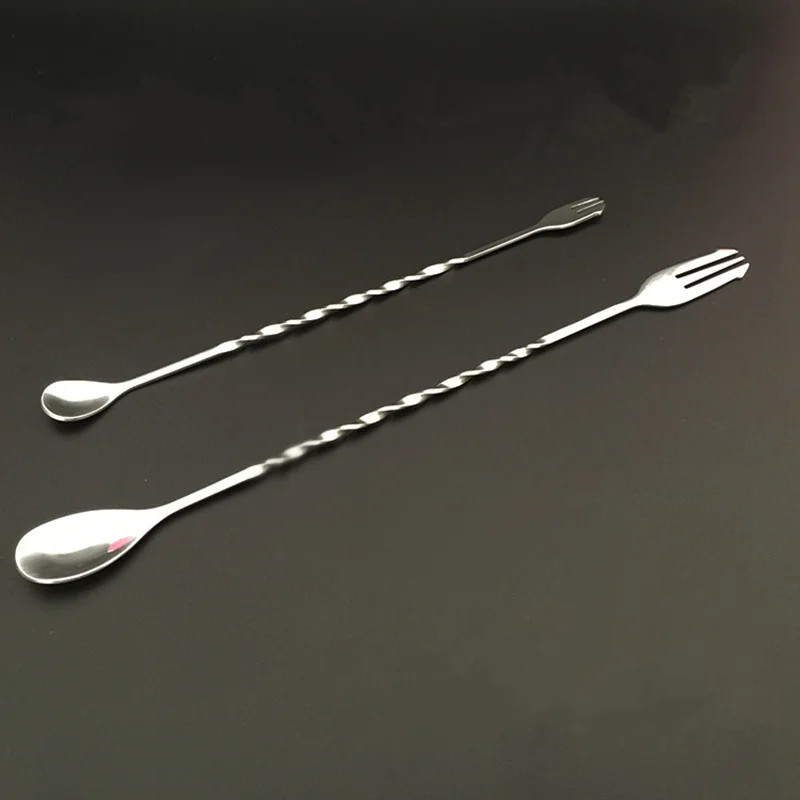 Stainless Steel Mixing pick long handled spoon with cocktail forks