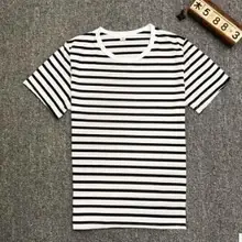 CPI Harajuku полосатая футболка Мужская Повседневная футболка с коротким рукавом летняя футболка в стиле хип-хоп Уличная Повседневная футболка черный белый