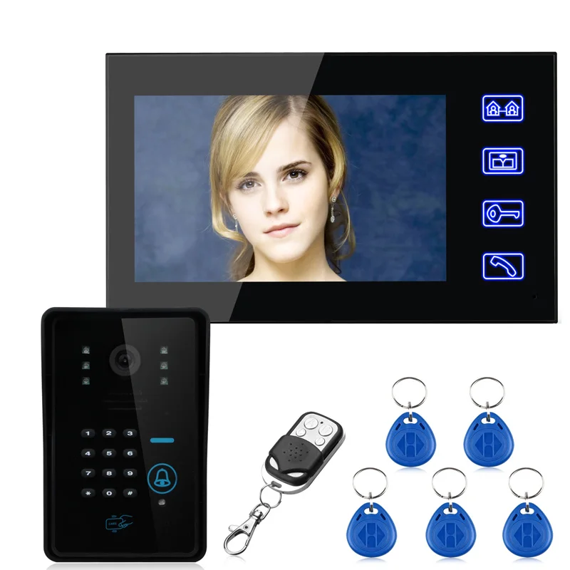 Touch Key 7" Lcd RFID Password Video Door Phone Intercom System Wth IR Camera 1000 TV Line Remote Access Control System