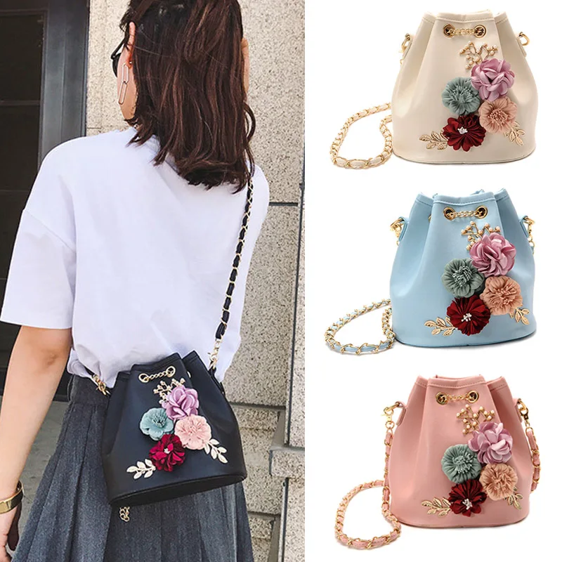 

1 Pcs Womens Shoulder Crossbody Bag Flower PU Drawstring Fashion for Shopping Best Sale-WT