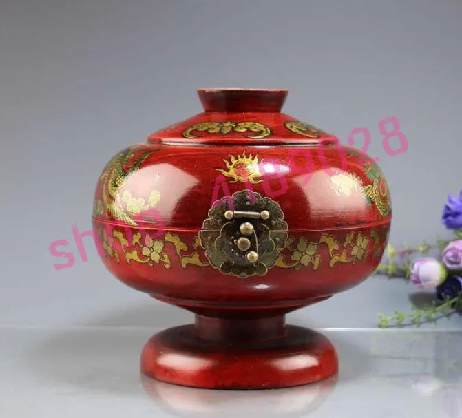 

100 solid wood, pot type, dragon and Phoenix jewelry box, antique collection.