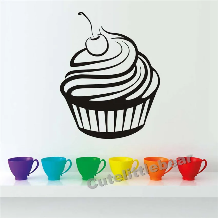 Cherry Cream Cupcake Kitchen Wall Sticker Rermovable Hollow Out Waterproof Vinyl Wall Decal Home Decoration Accessories