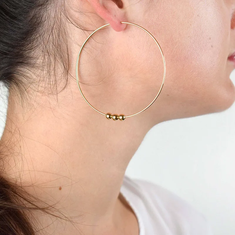 

Domino Handmade Ball Hoop Earrings large hoop earrings with three bead gift for women birthday gift for her