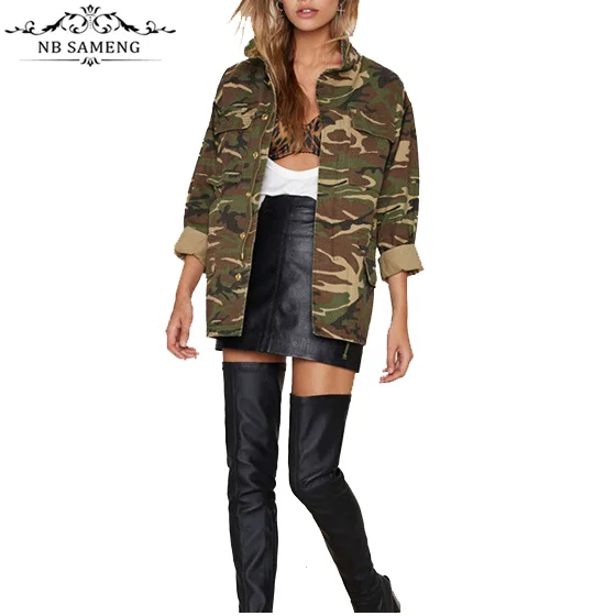 New Fashion Casual Vintage Camouflage Jacket Military Fatigues Restoring Pocket Stand Neck Long Women Jacket With Button Zipper