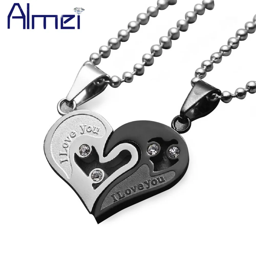 

Almei Gothic Chocker Statement Necklace Mens Stainless Steel Free Chains Heart Couple Pendant Gold Color Men Women Jewelry SN102