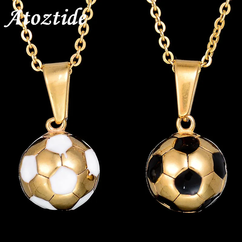 New Hot Enamel Jewelry Stainless Steel Soccer Necklace Gold Color Football Charm Pendants Colar
