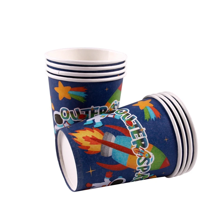 QIFU Outer Space Planet Party Disposable Tableware Birthday Party Decor Kids Disposable Paper Plate Cup Astronaut Party Supplies