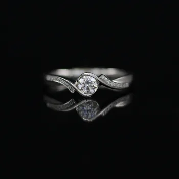 

LASAMERO 0.204 CT FG/VS Round Cut Modern Design Natural Diamond Ring For Women 18k White Gold Certified Engagement Wedding Ring