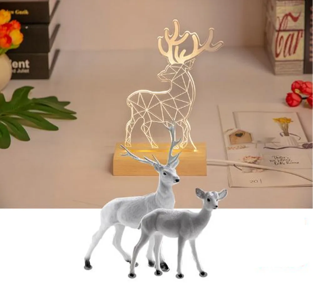 Novety 3D иллюзия деревянная основа СВЕТОДИОДНЫЙ Ночник настольный светильник украшение стола с USB кабелем акриловый плоский Детский Рождественский подарок на день рождения