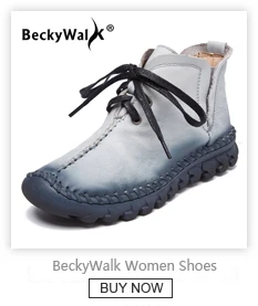 BeckyWalk/сезон осень-зима; зимние сапоги из натуральной кожи; женская обувь с круглым носком; повседневные женские ботильоны; мокасины; Botas Mujer; WSH3069