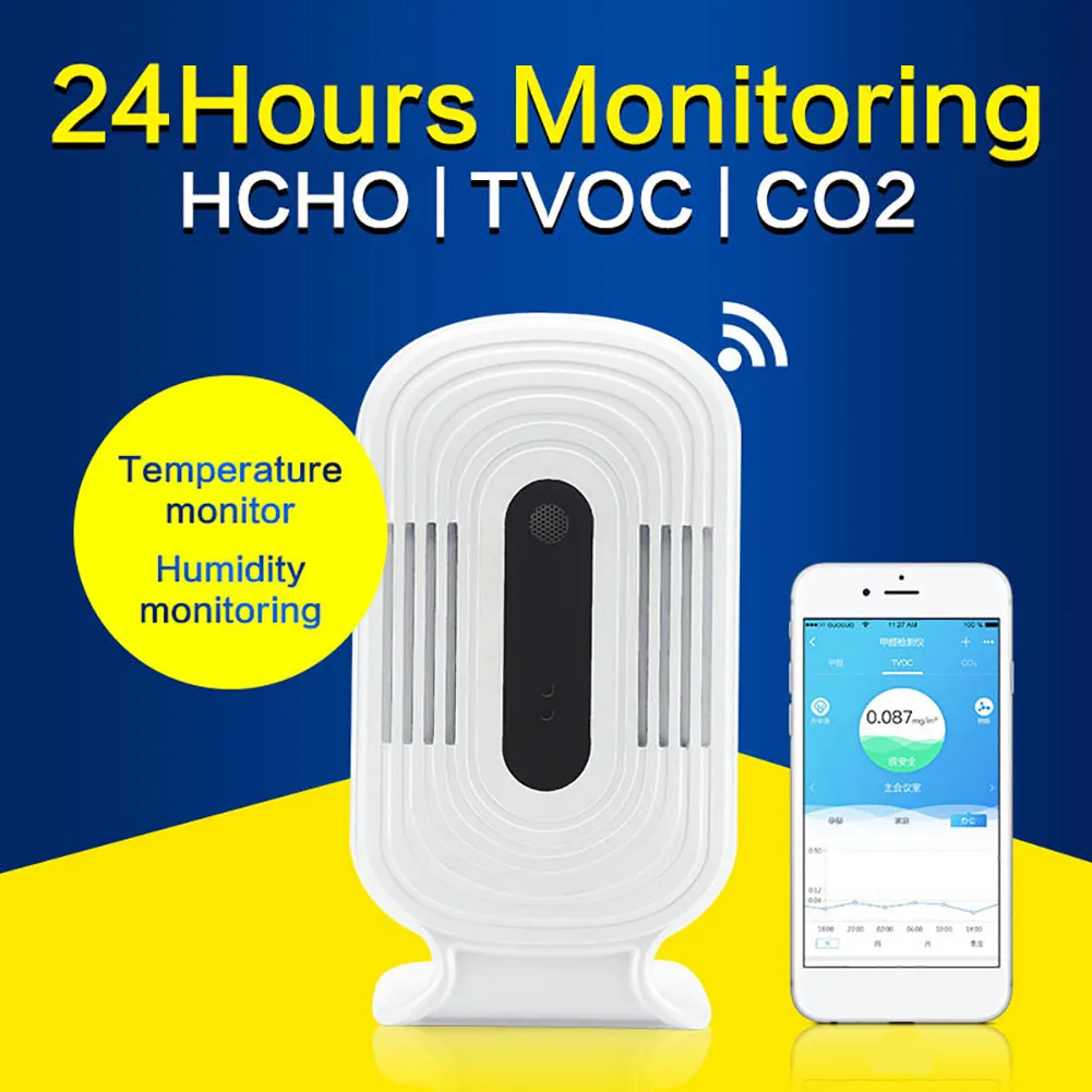 Умный WiFi CO2 HCHO TVOC PM2.5 метр анализатор качества воздуха Датчик детектор