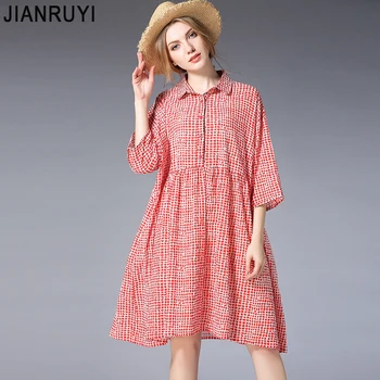 

JIANRUYI 2018 The new spring Plus Size Ladies Cotton plaid loose dress A casual dress
