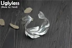 Uglyless Настоящее S серебра 999 ювелирных украшений женщин преувеличены Дизайнер Leaf Браслеты Этнические прохладные персонализированные 33 мм
